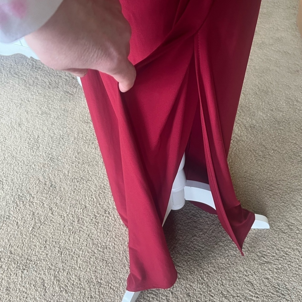 R&M Collection Formal Rhinestone Cold Shoulder Full Length Ruched Dress Merlot - Picture 8 of 15